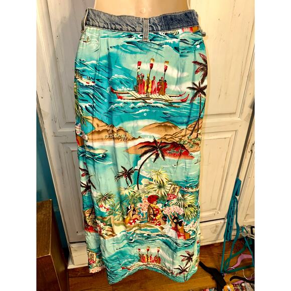 VINTAGE 90's NWT FRED SEGAL MAXOU LEVIS WAIST HAWAIIAN PRINT SKIRT XS - Picture 2 of 10
